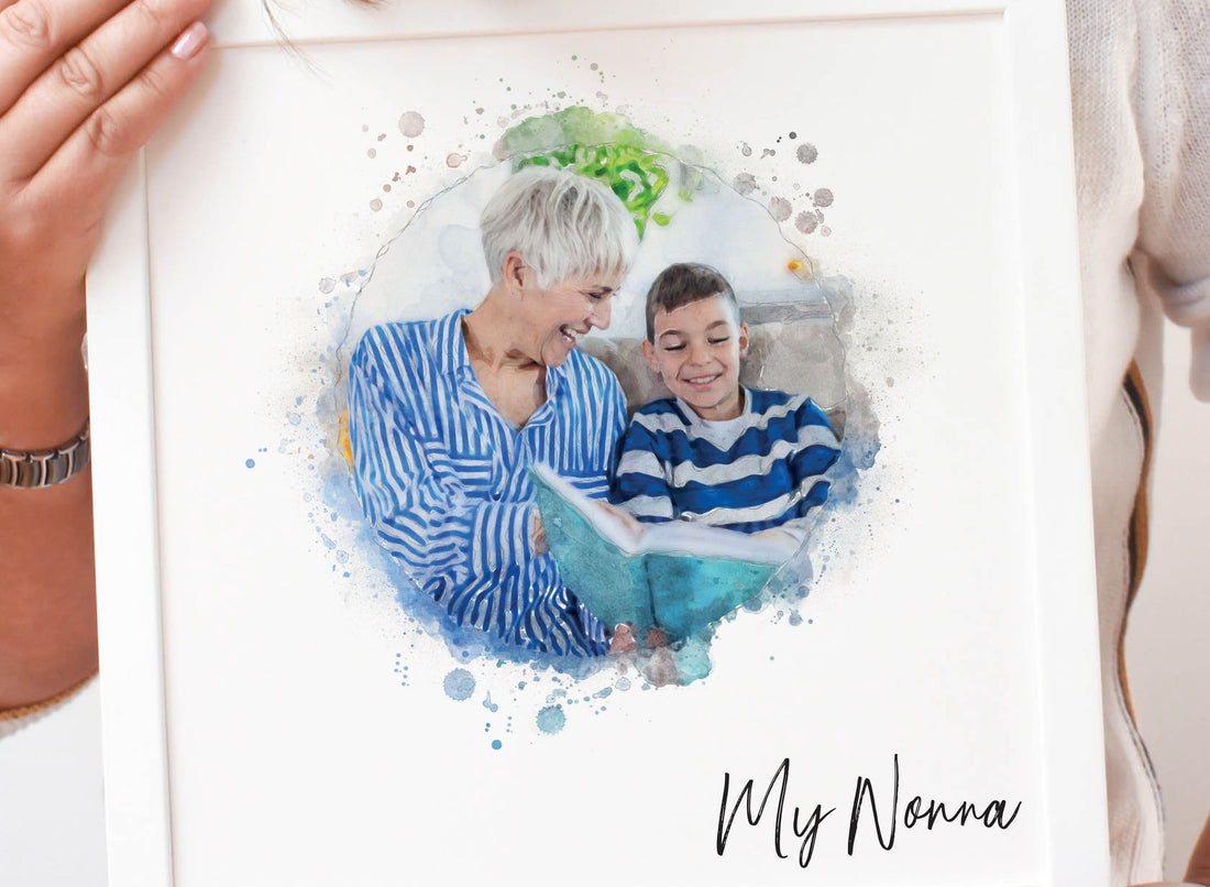 grandmother illustration with grandson for mother's day