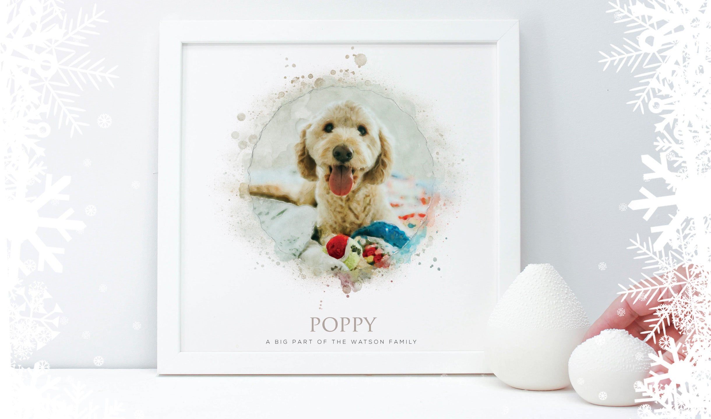 dog portrait illustration in a white frame