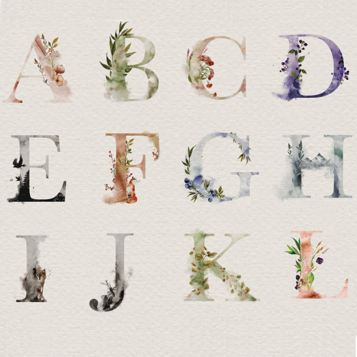 letters of alphabet A to L