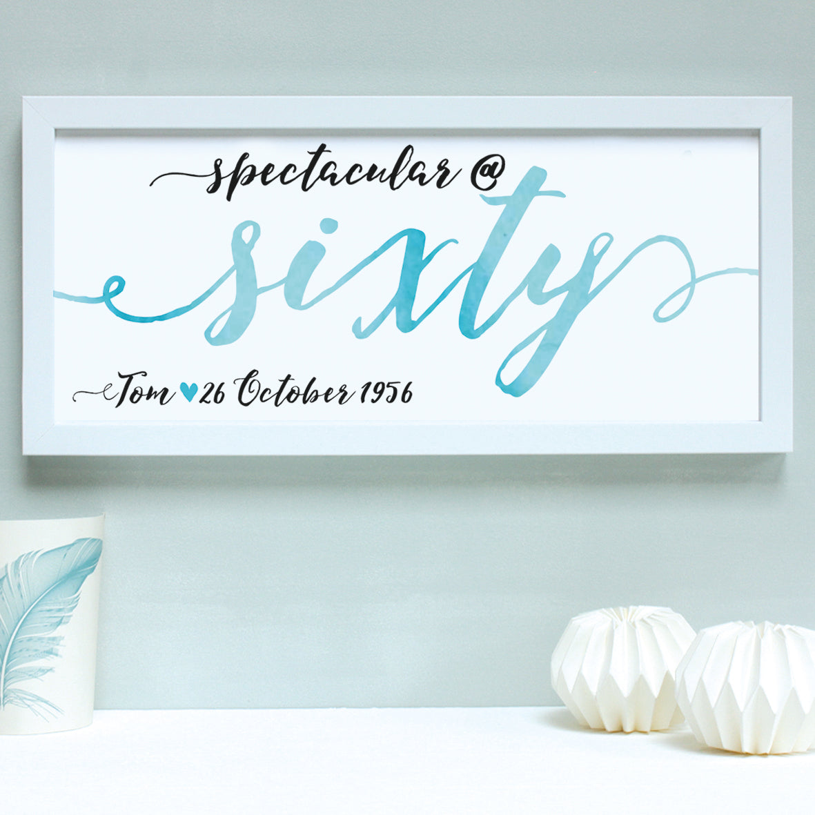 blues sisty birthday age print, white frame