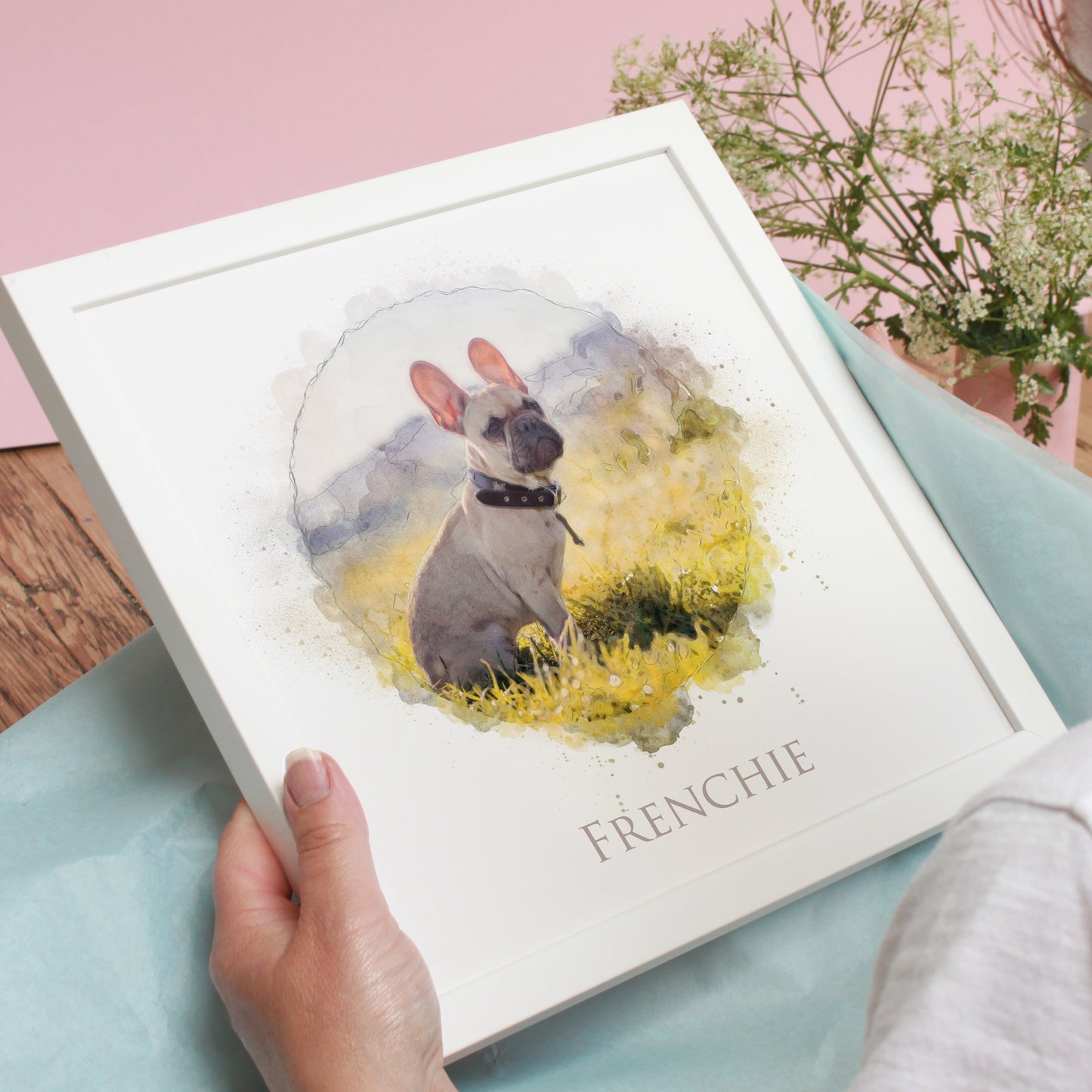 Personalised Dog Watercolour Portrait Framed Print