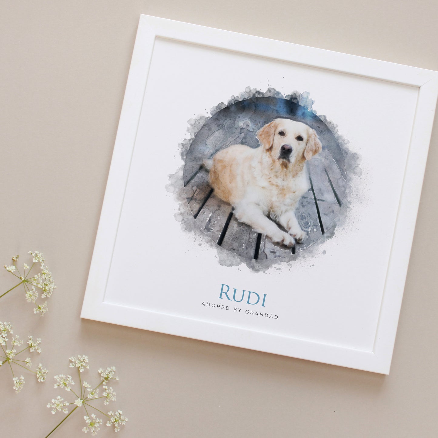 Personalised Dog Watercolour Portrait Framed Print