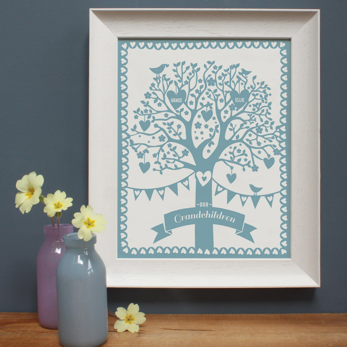 personalised grandchildren duck egg blue family tree