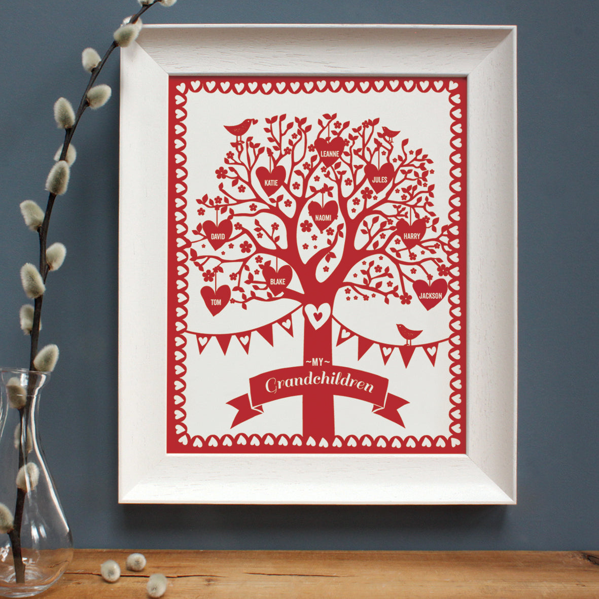 personalised grandchildren red family tree