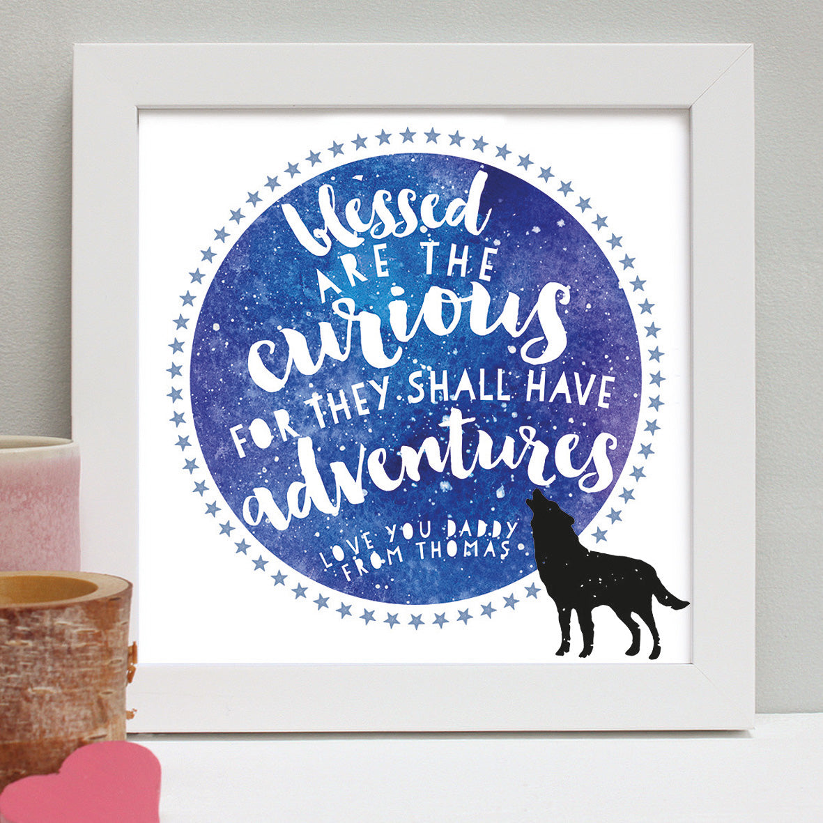 personalised fathers day adventure print, white frame