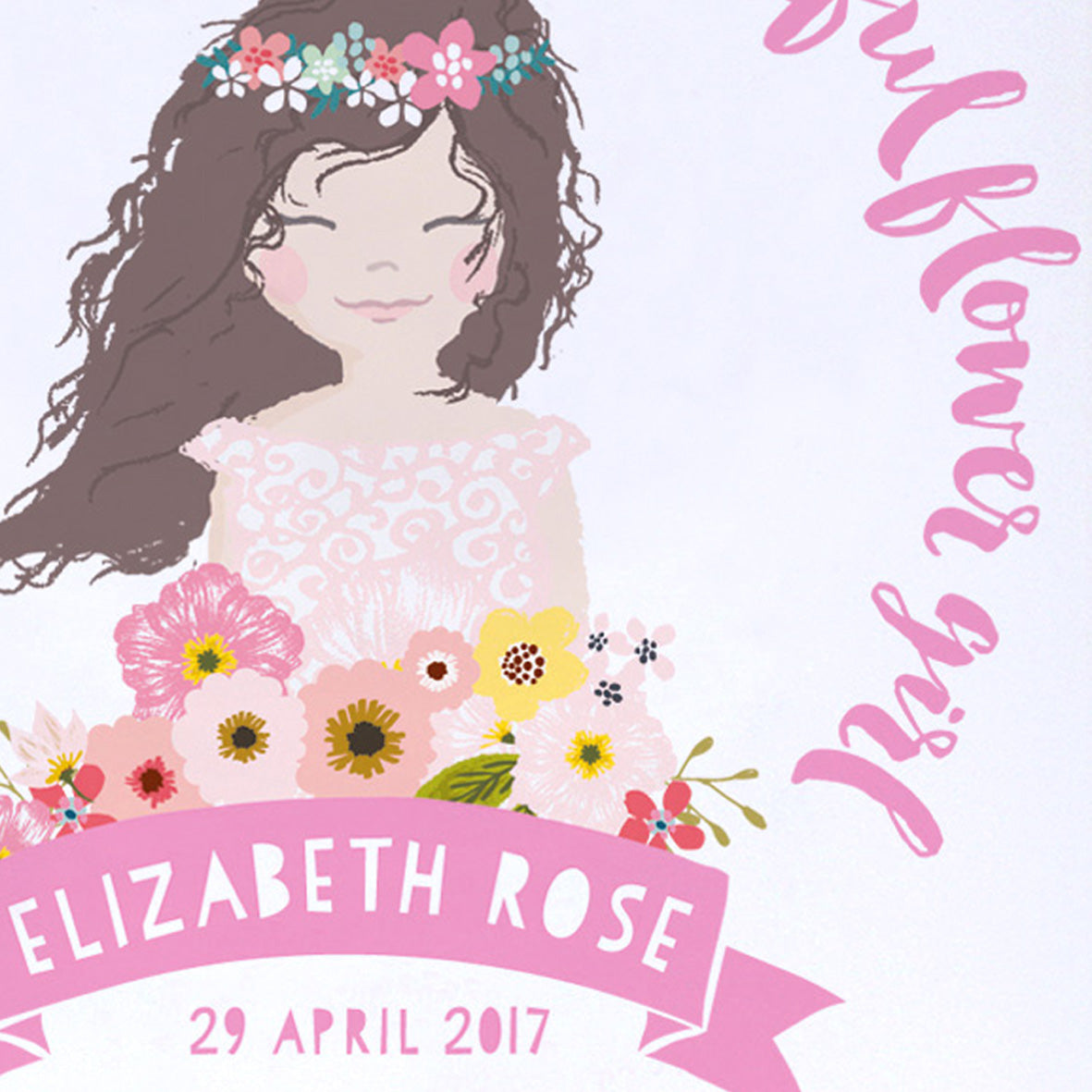personalised flower girl portrait print, white frame