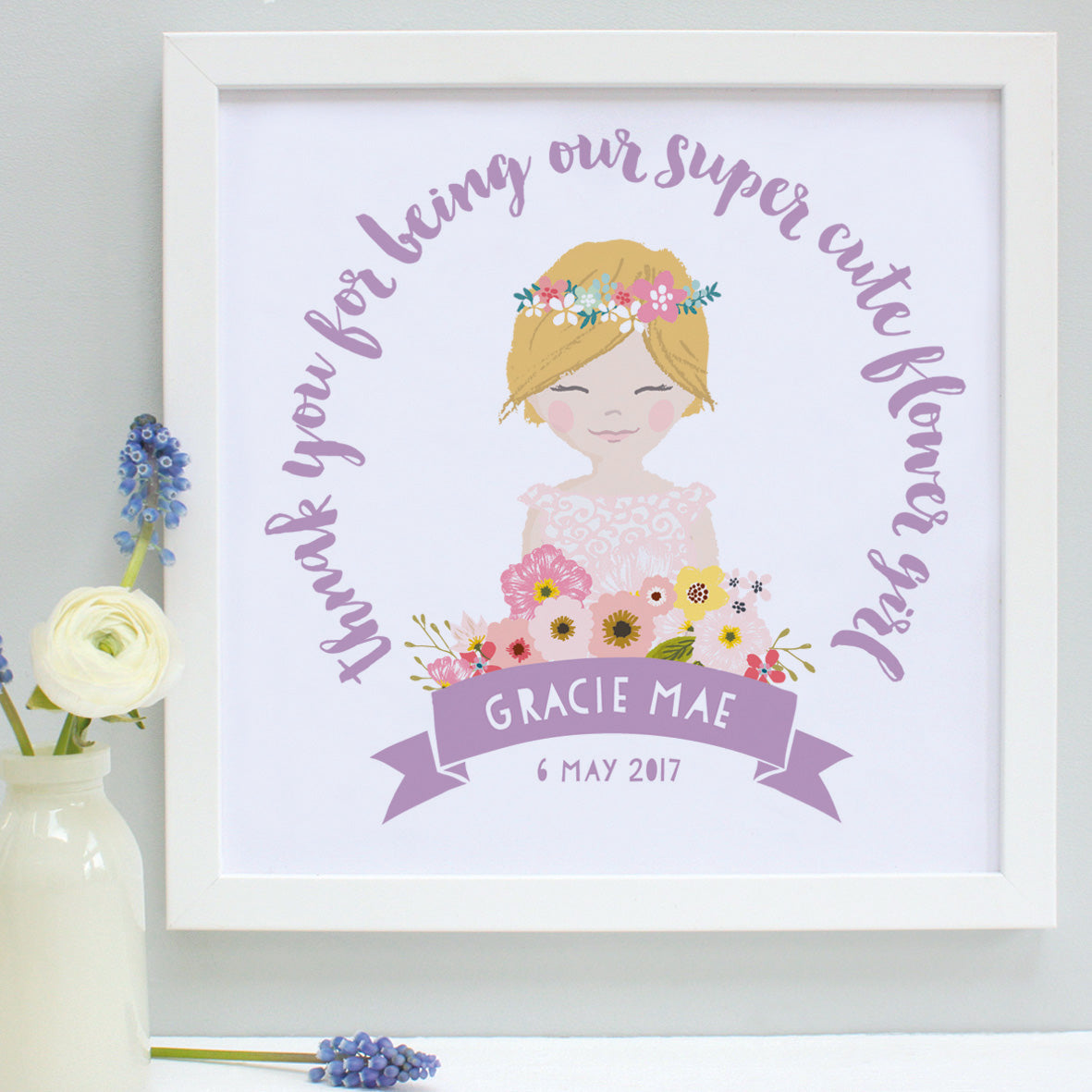 personalised blueberry flower girl portrait print