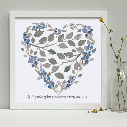 personalised grandmother heart print, white frame