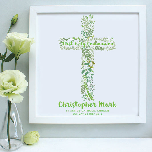 Holy Communion print, white frame
