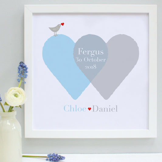 Personalised New Baby Overlapping Hearts Framed Print