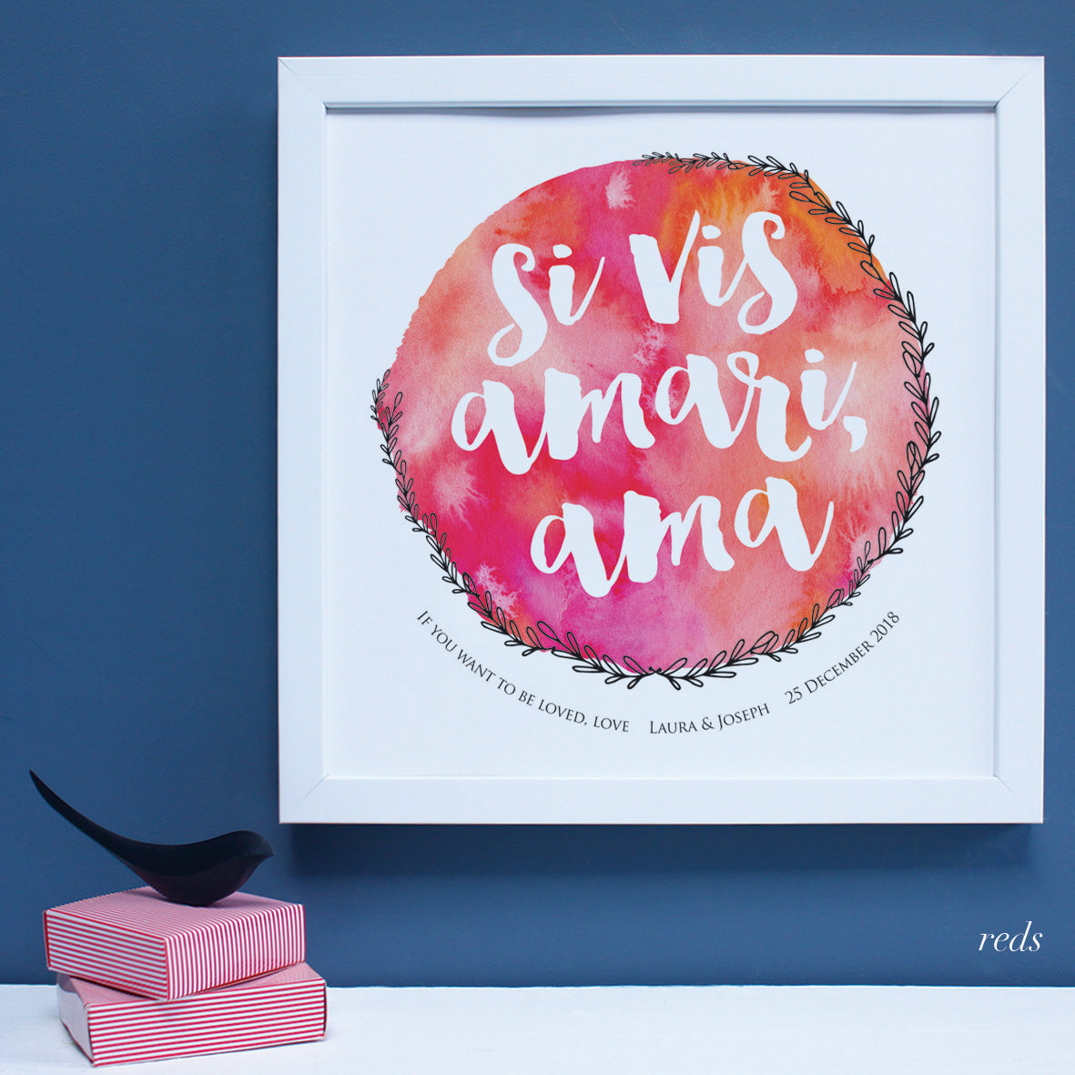 Personalised latin engagement print, reds