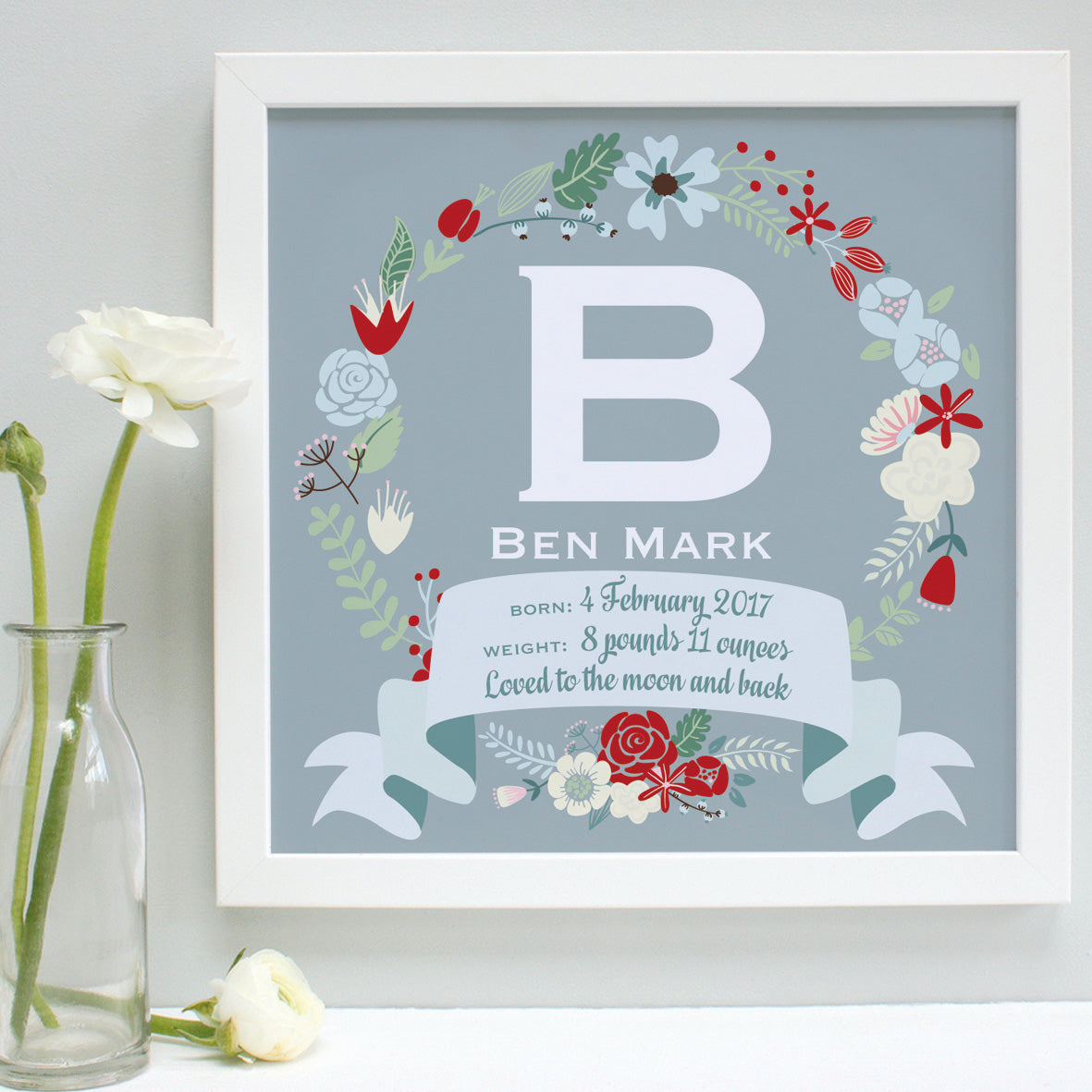 Personalised New Baby Framed Initial Print