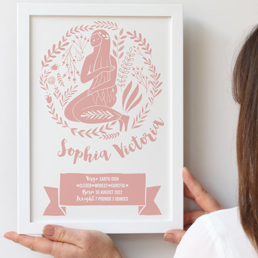 Personalised New Baby Zodiac Framed Print