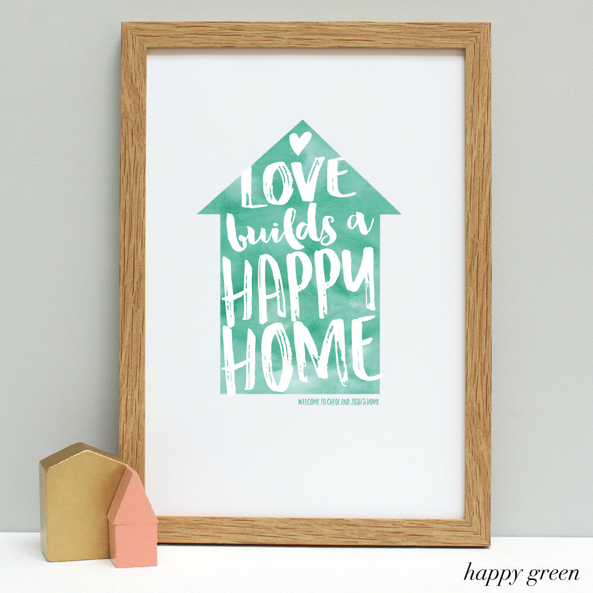 personalised new home quote print, oak frame