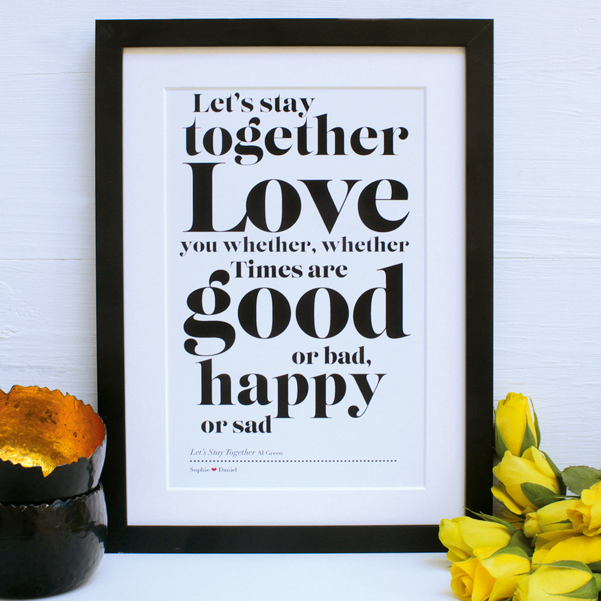 personalised favourite song print, black frame