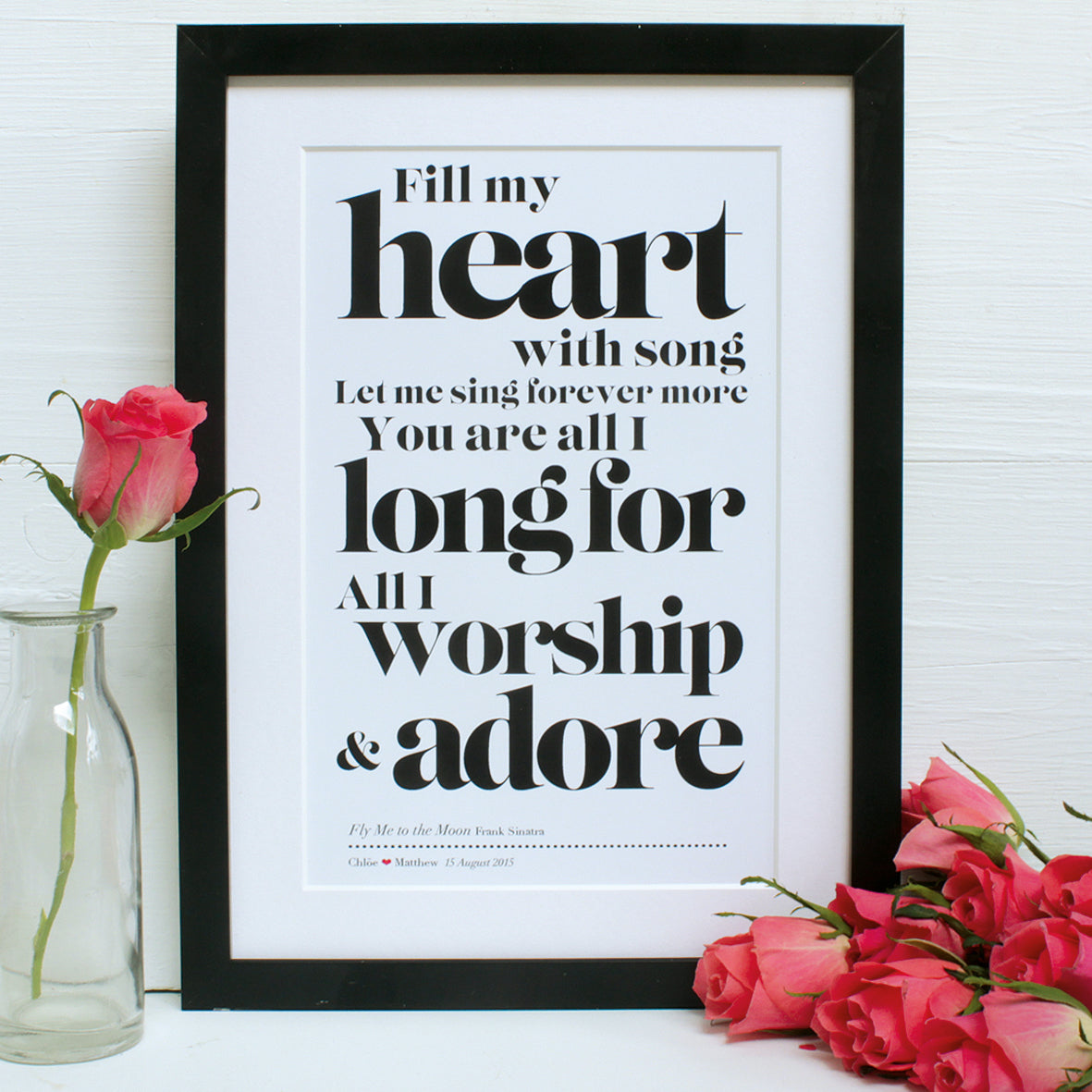 personalised favourite song print, black frame