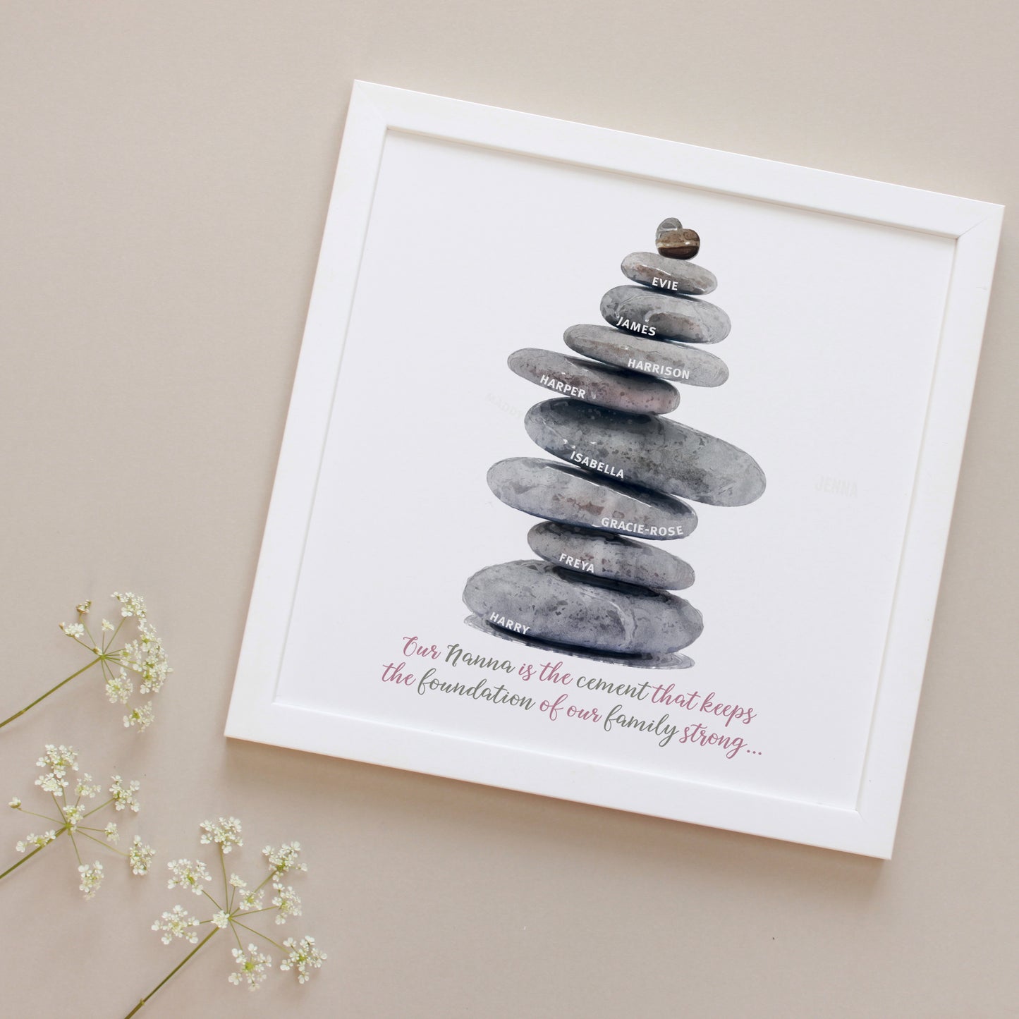 Personalised Pebbles Family Tree Framed Print