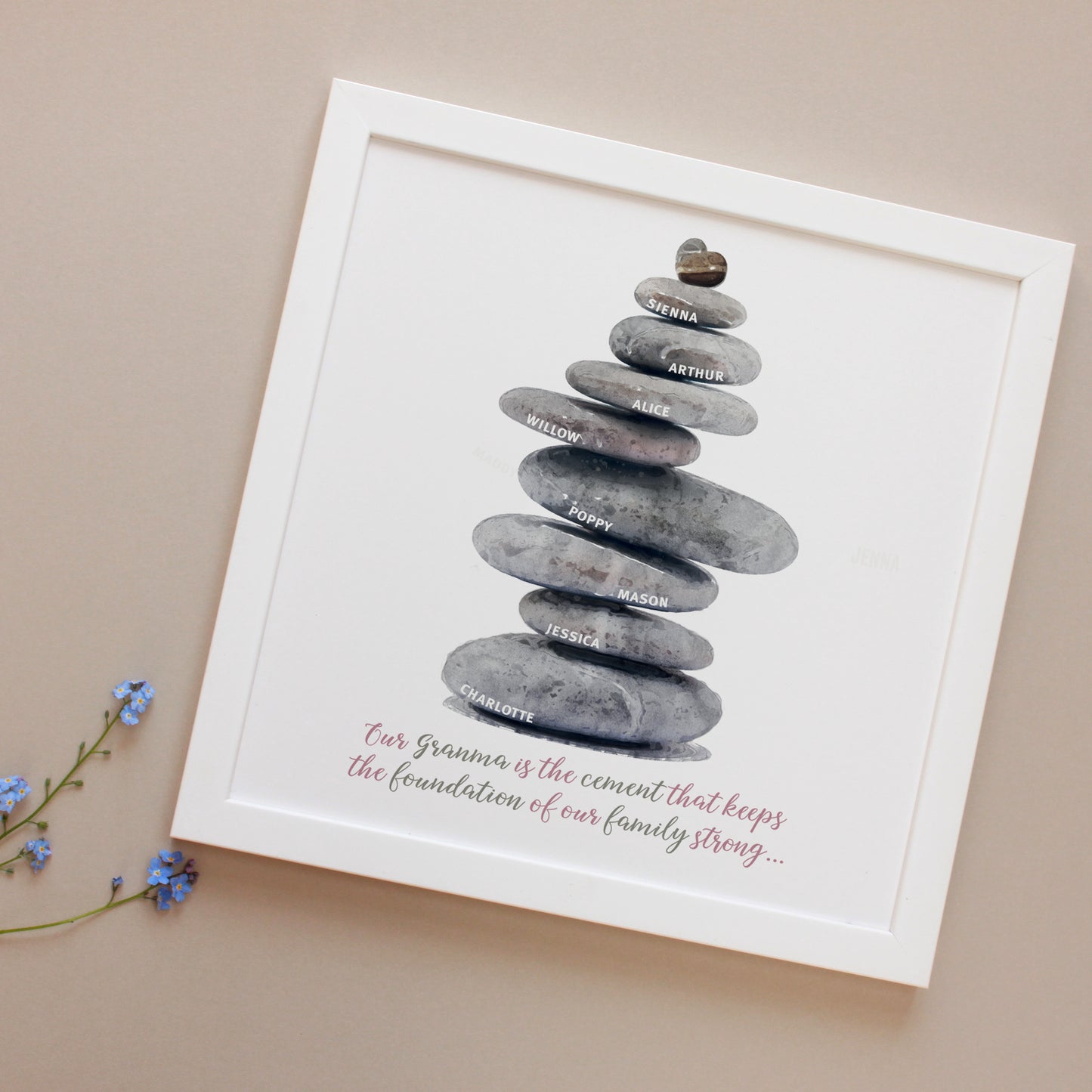 Personalised Pebbles Family Tree Framed Print