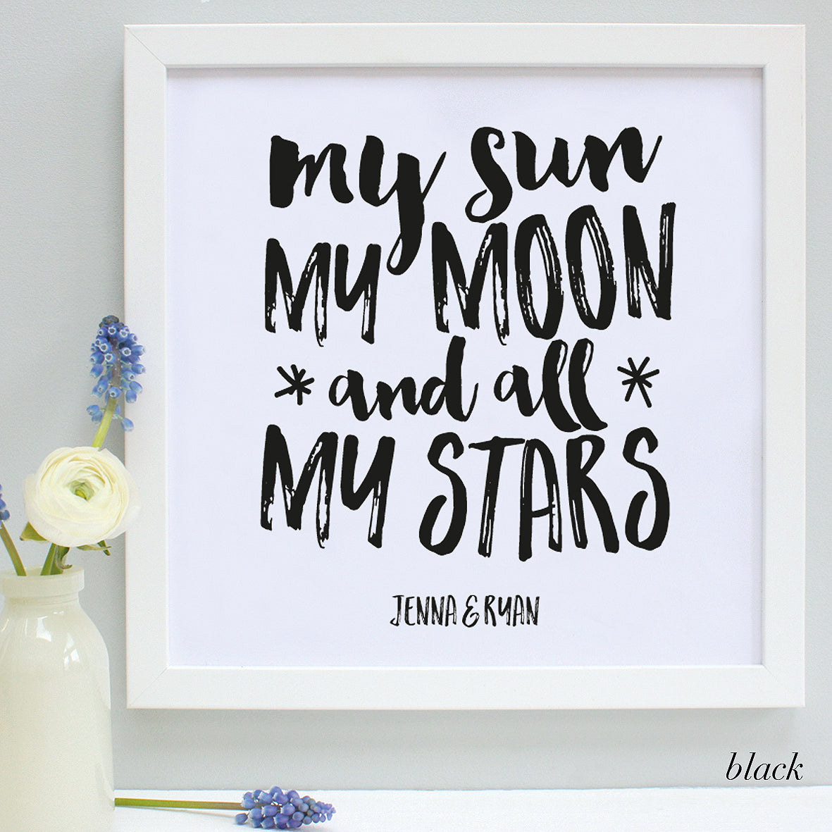 Personalised Valentine Moon and Stars Framed Print