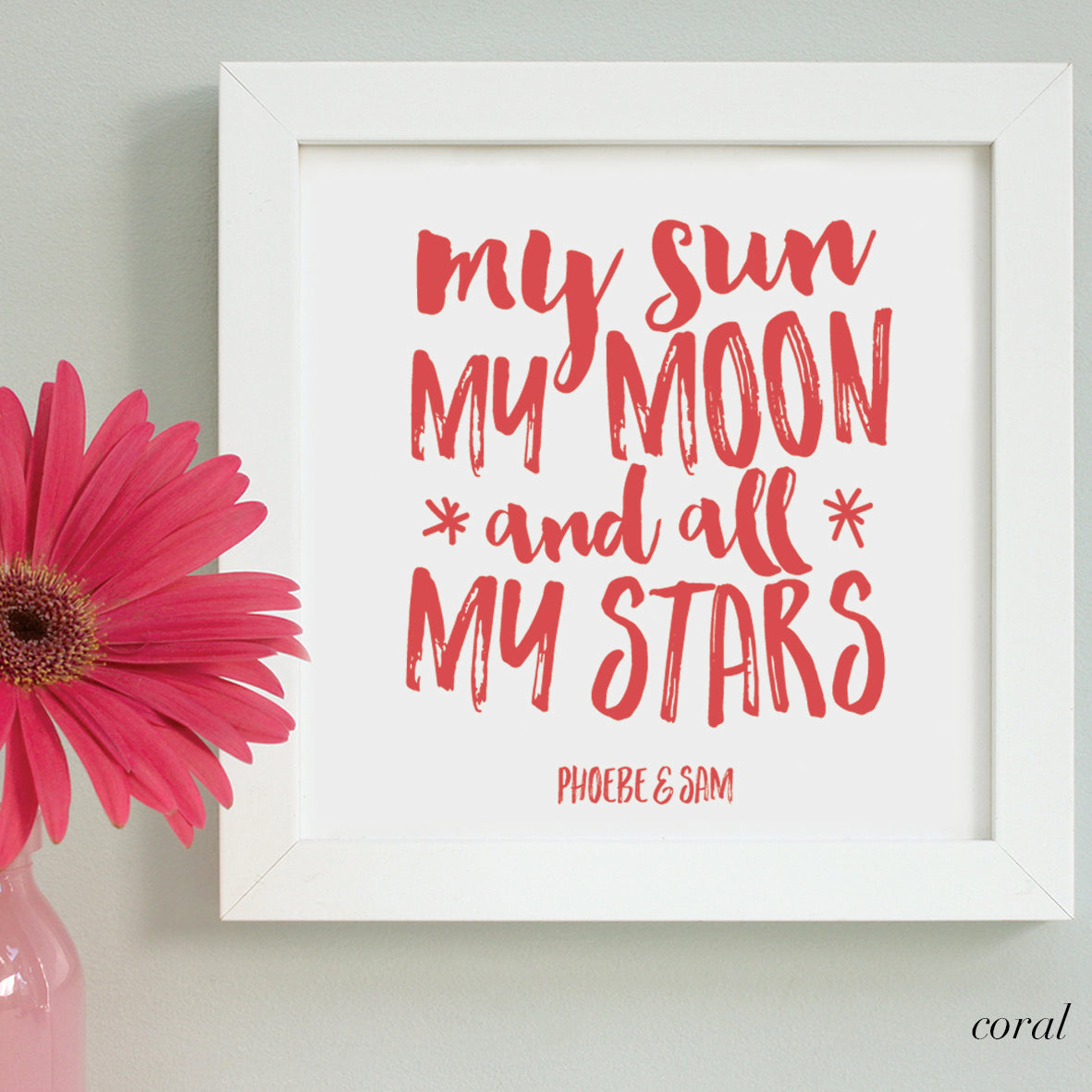 Personalised Valentine Moon and Stars Framed Print