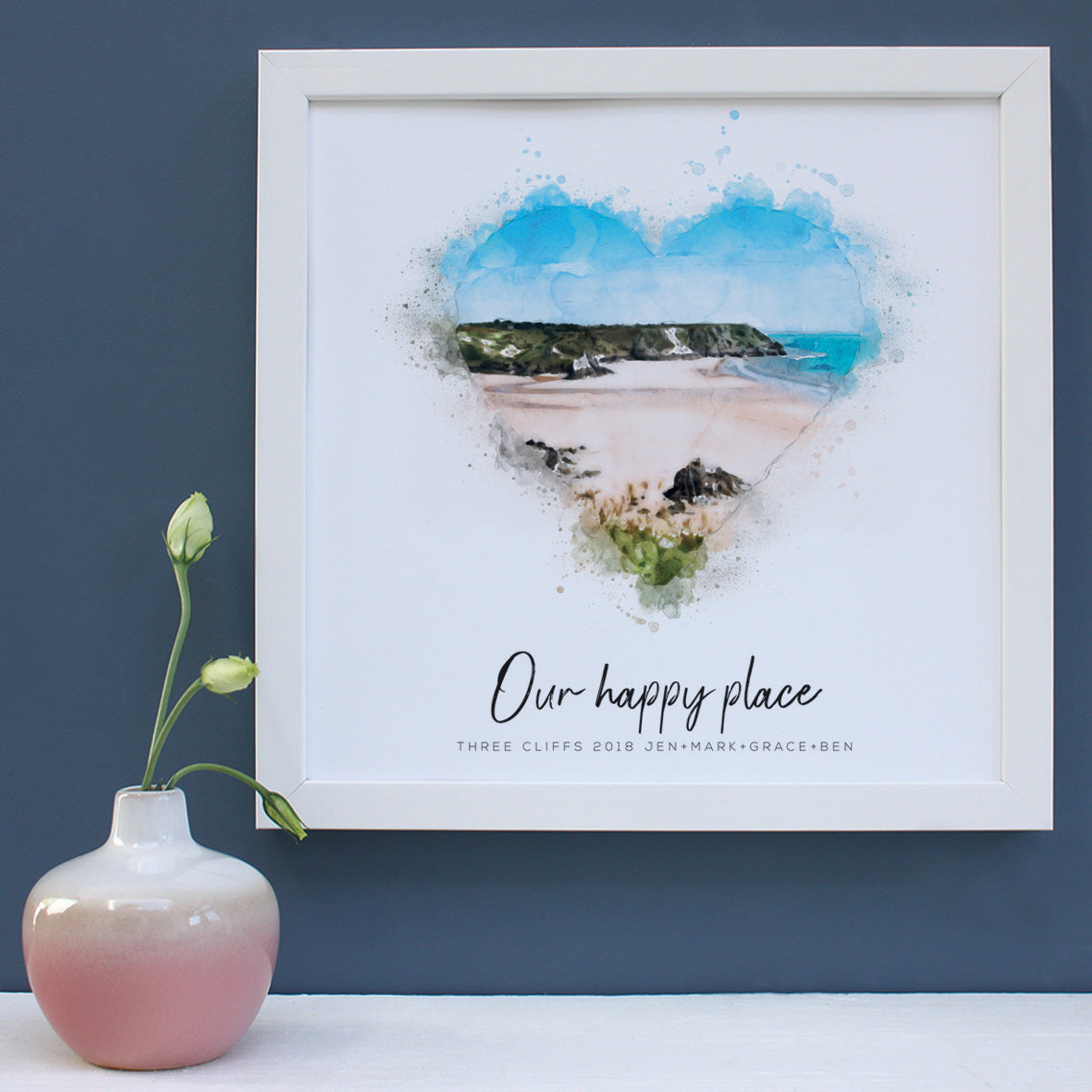 Gower in heart white framed print gift