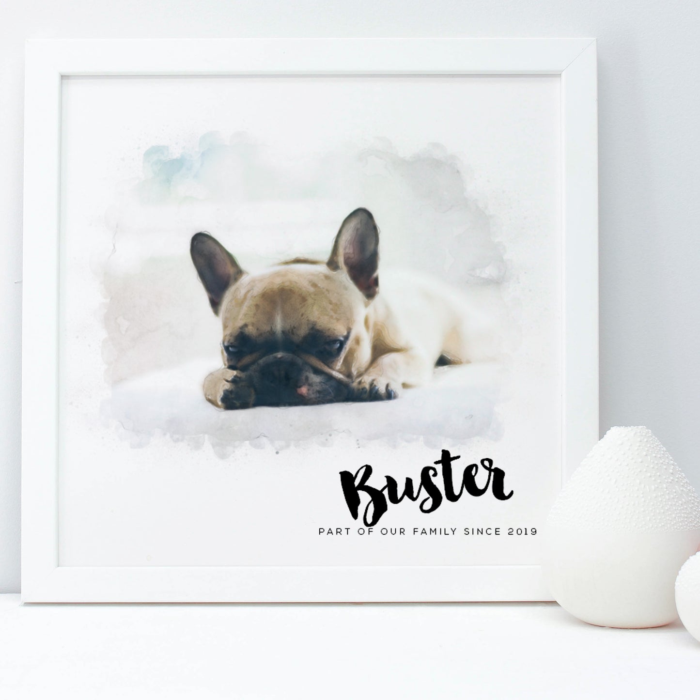 French Bulldog portrait in a white frame
