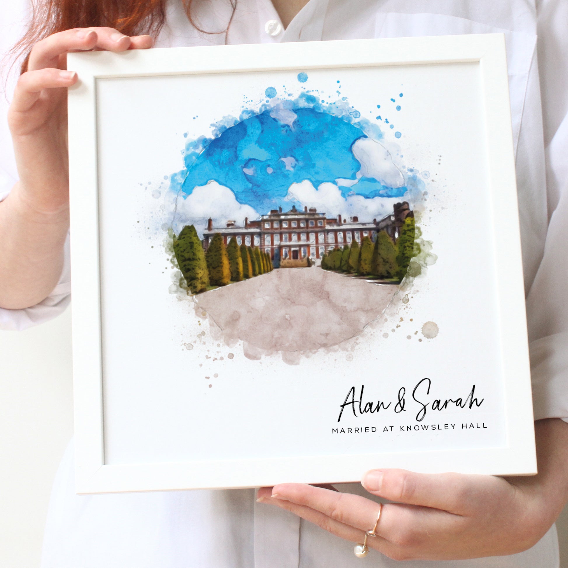 wedding location illustration in a white frame