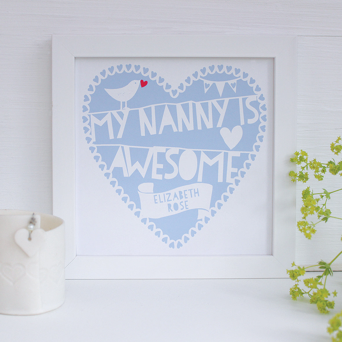 personalised awesome nanny print, cornflower