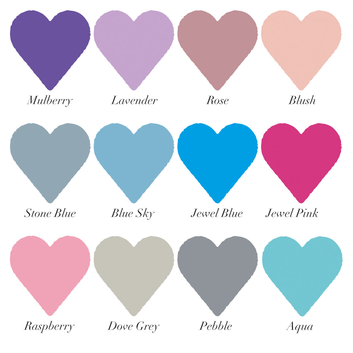 12 coloured heart swatches