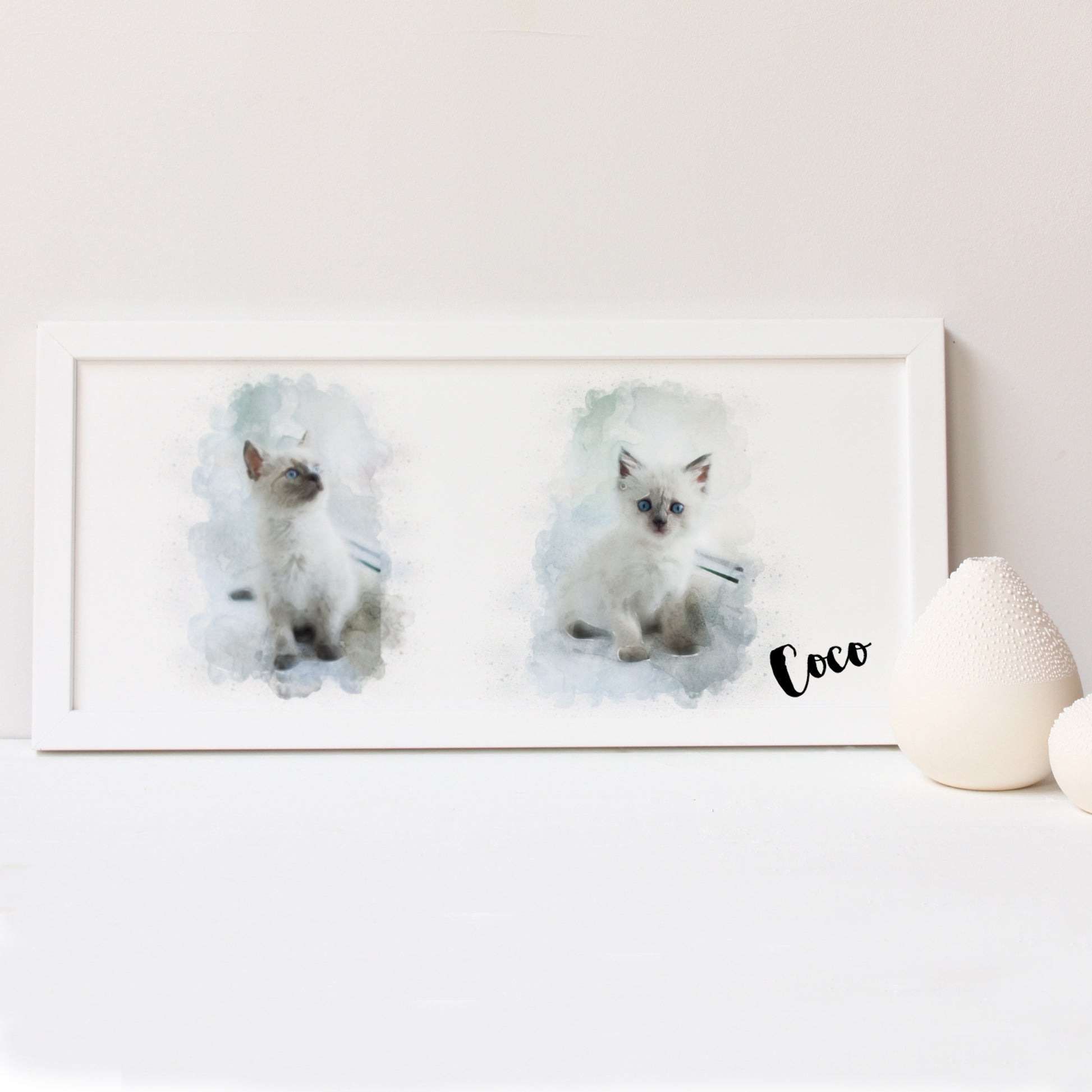 white frame with white cat illustrations
