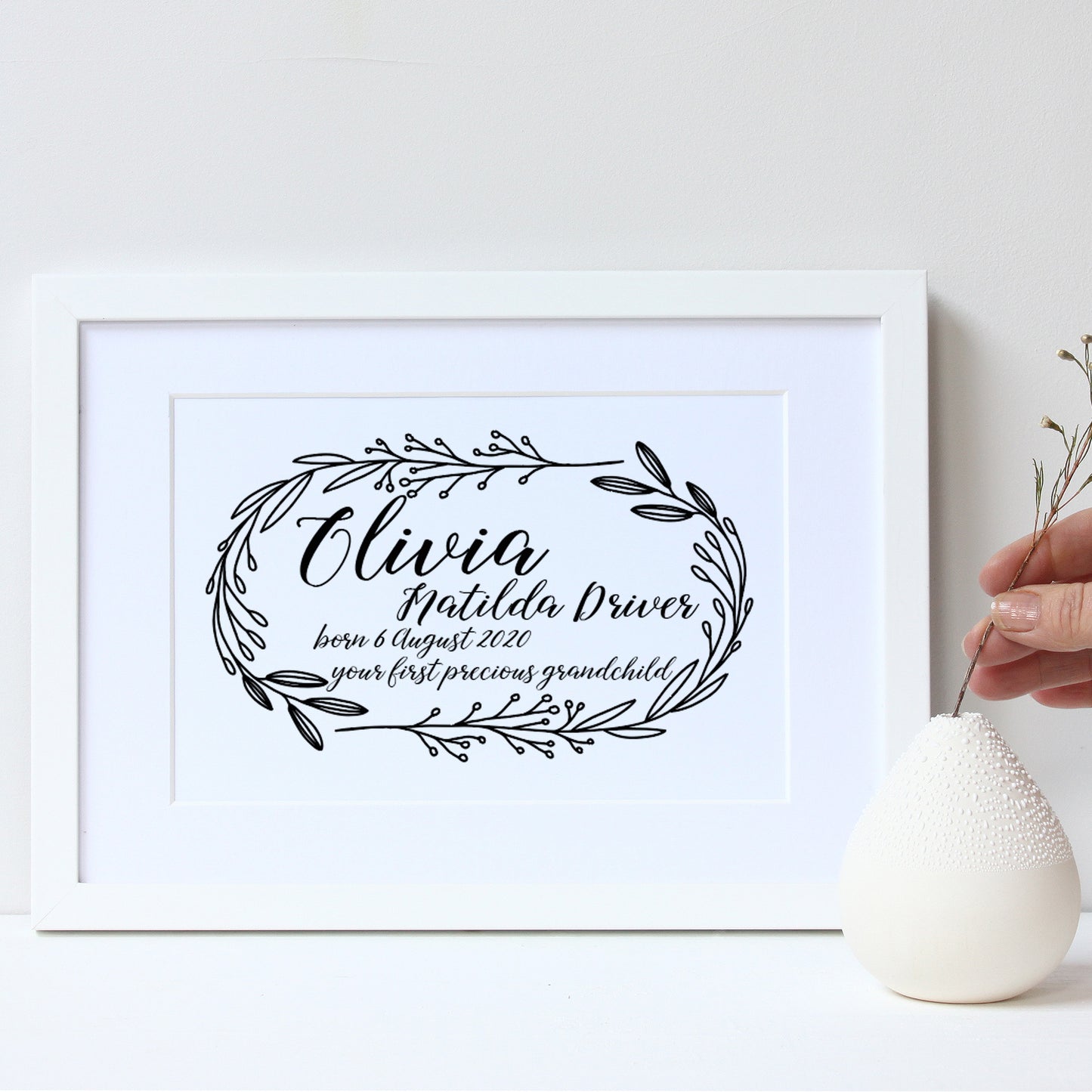 Personalised New Baby Vintage Framed Print