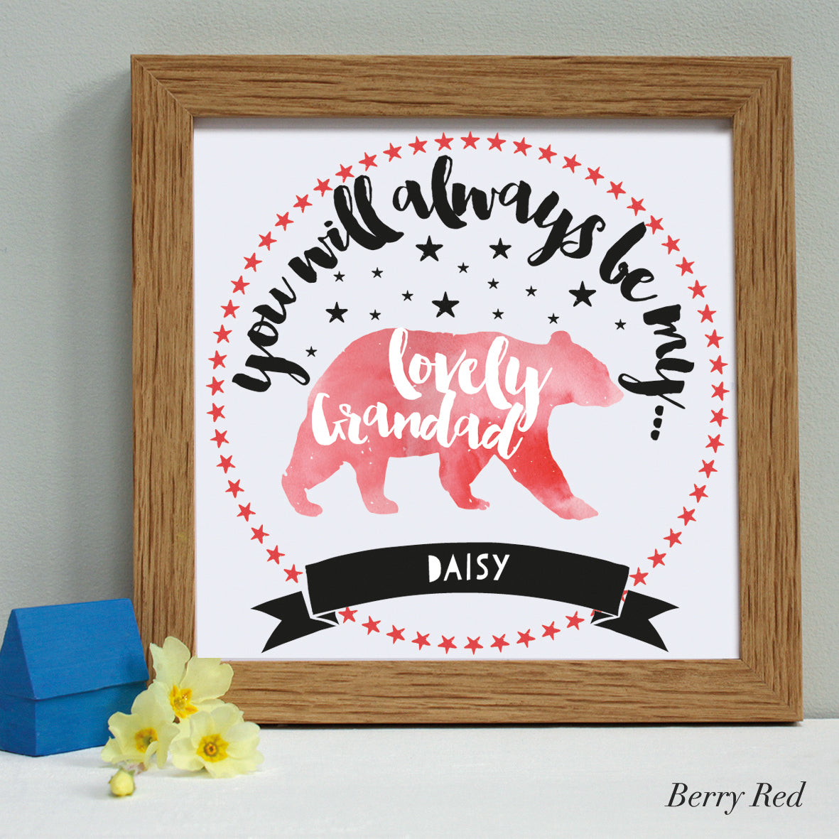 personalised grandfather bear print, oak frame