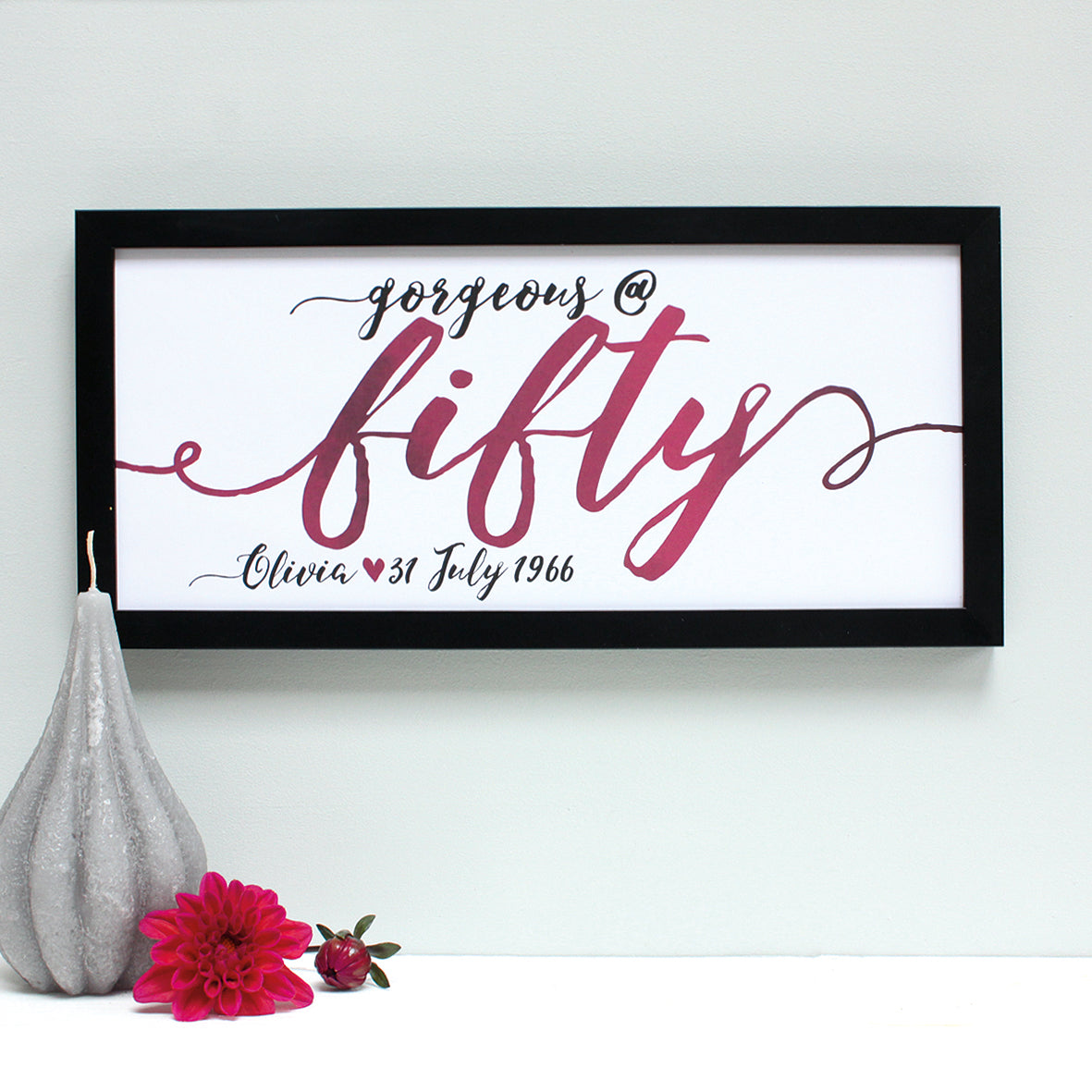 merlot fifty birthday age print, black frame