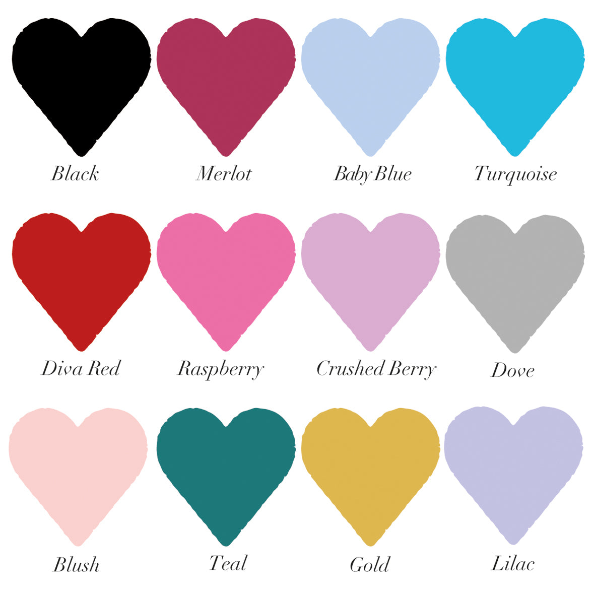 12 coloured heart swatches