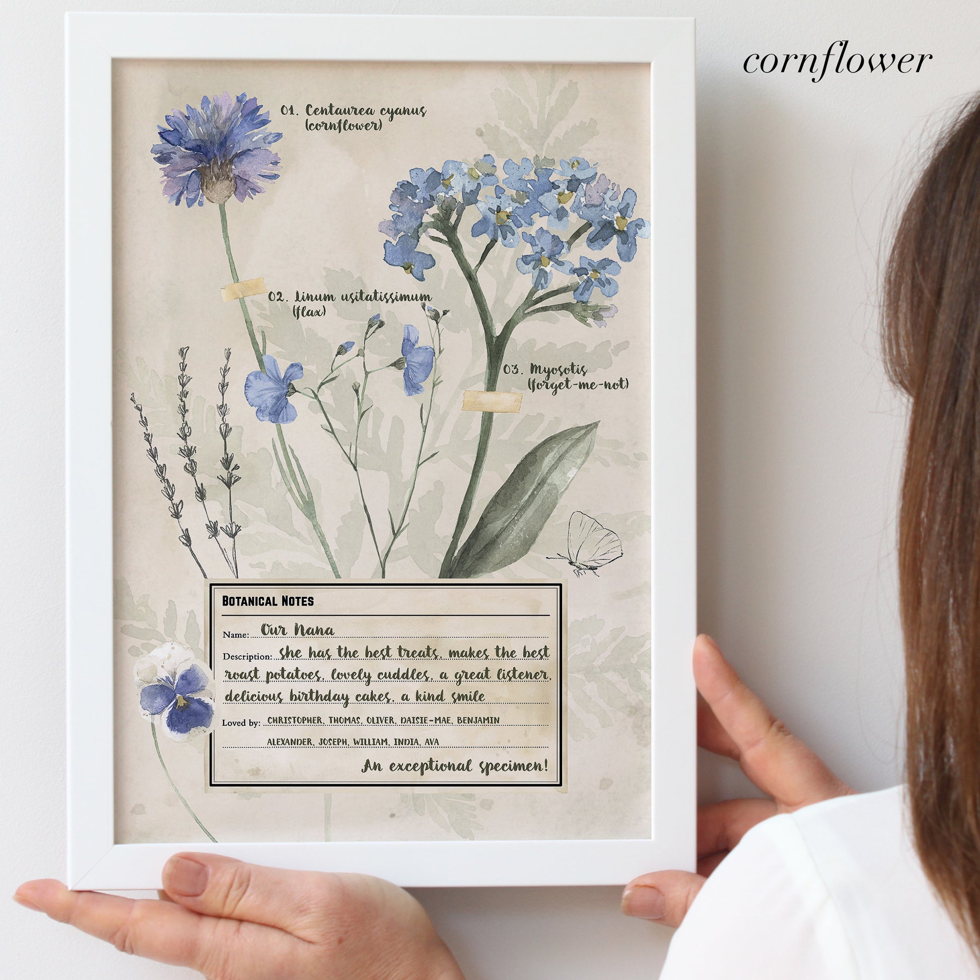 personalised botanical gift for Nana with forget-me-not