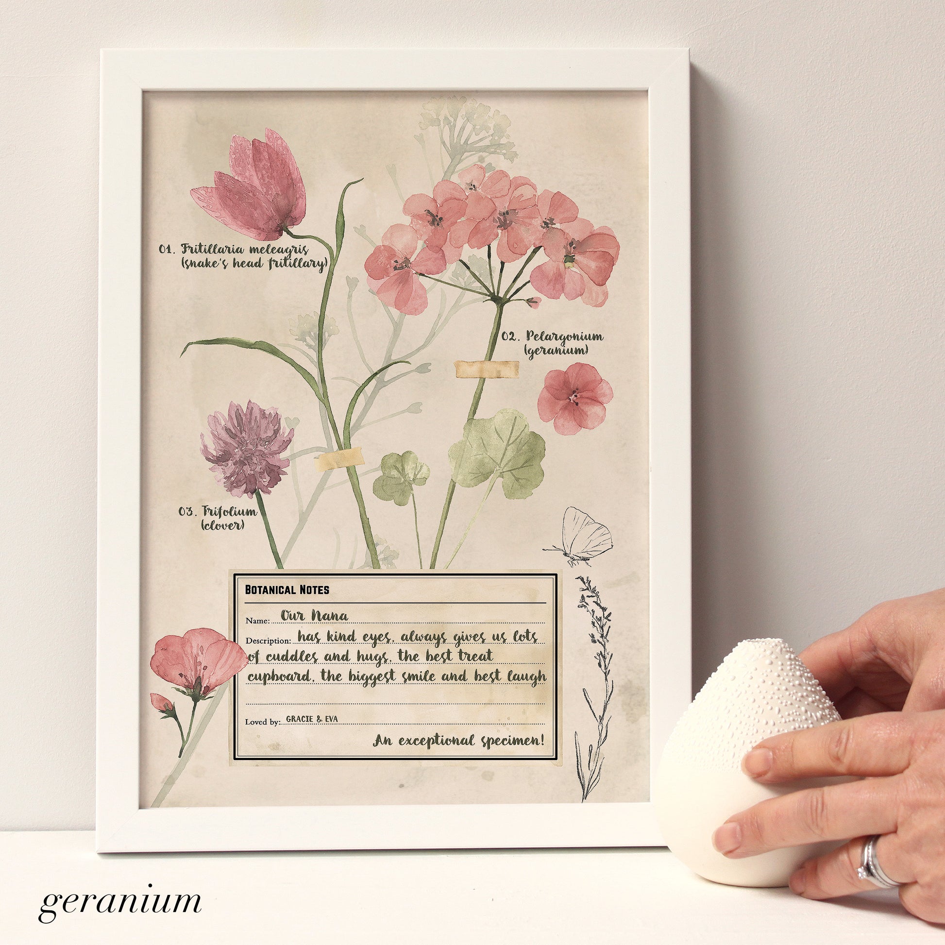 personalised botanical gift for Nan with gernanium