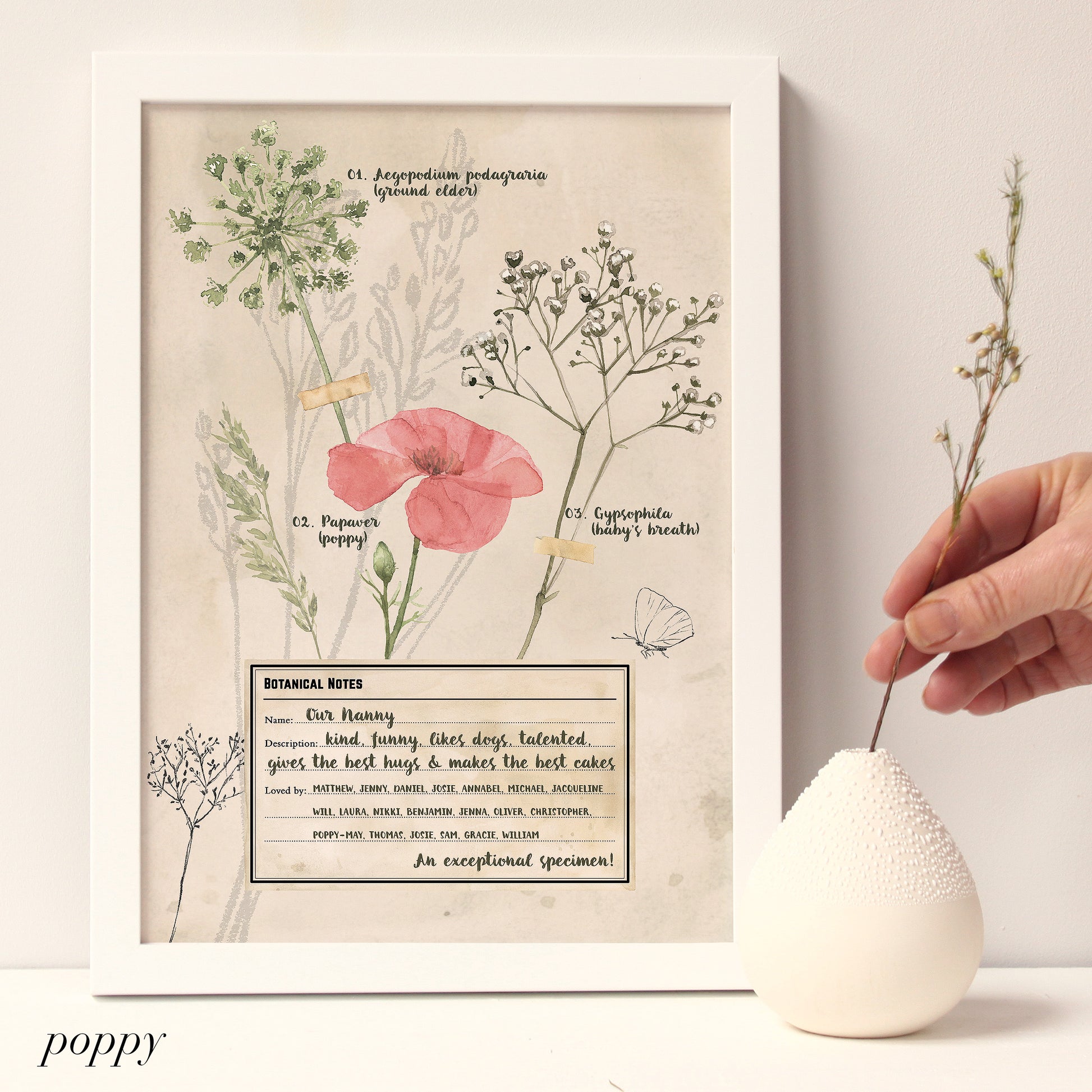 personalised botanical gift for Nan with poppy