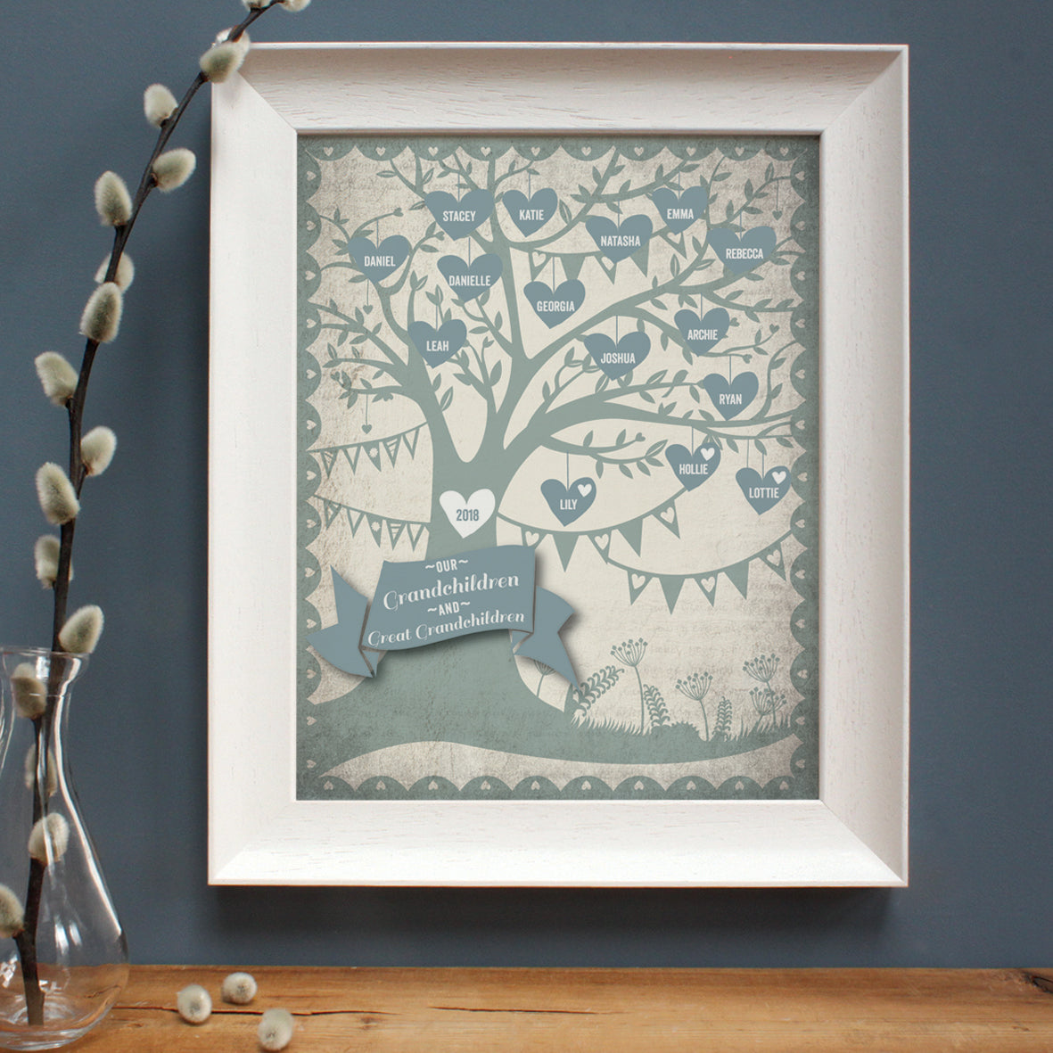 personalised stone blue family tree print