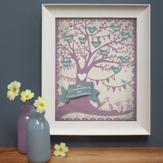 personalised family tree print, mulberry colour