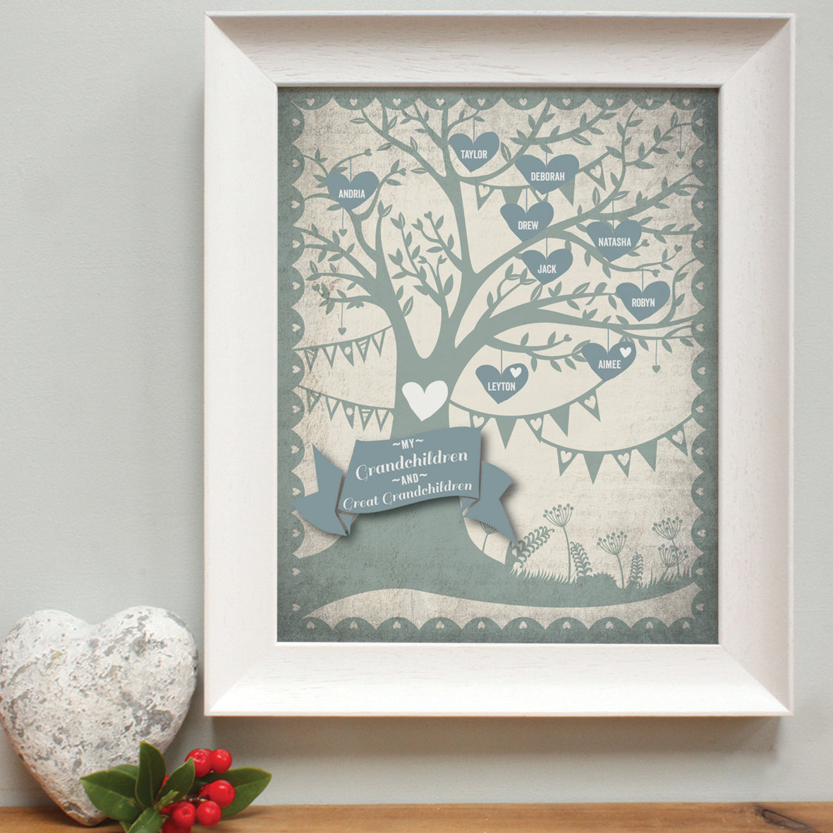 personalised stone blue family tree print