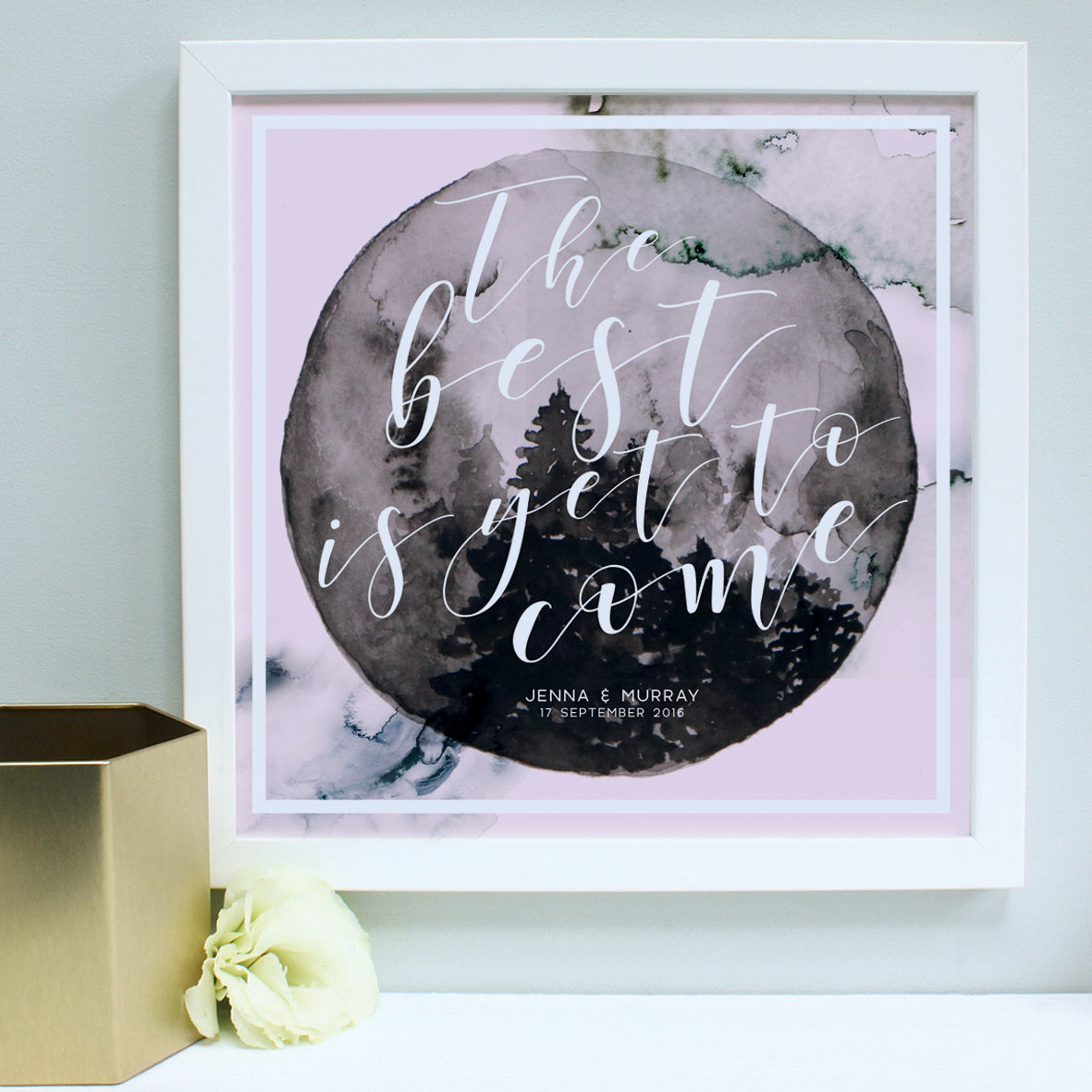 personalised blush anniversary print, white frame