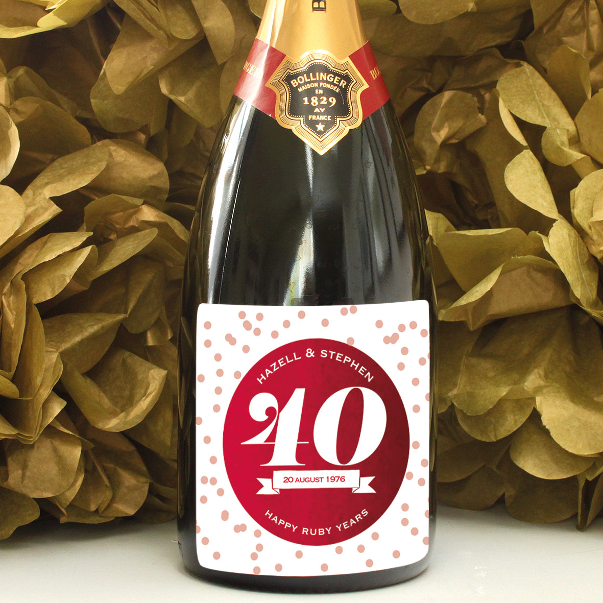 personalised merlot 40th anniversary champagne label