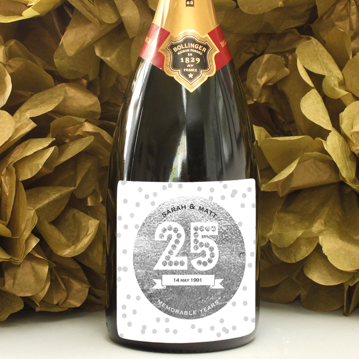 personalised silver 25th anniversary champagne label