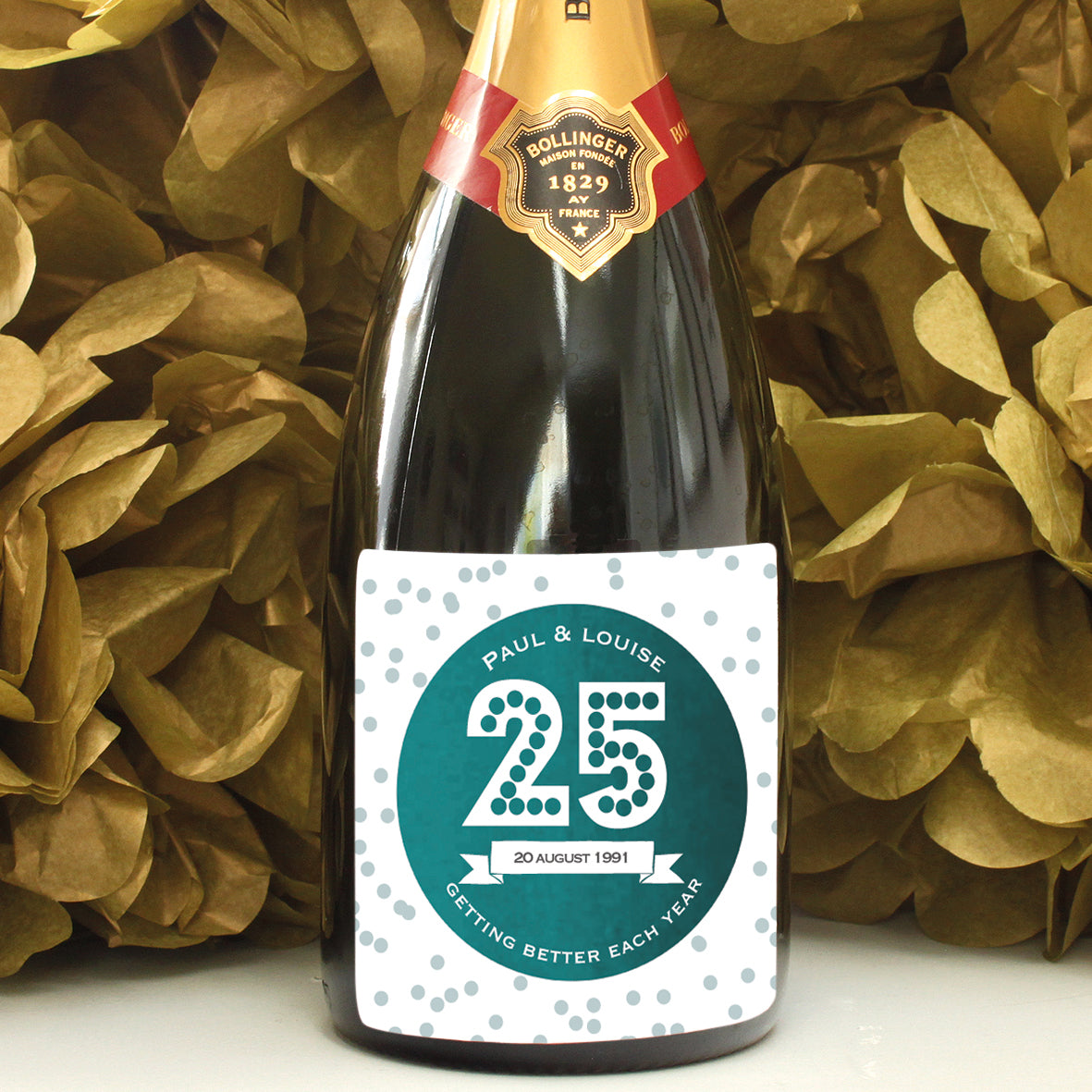 personalised emerald 25th anniversary champagne label