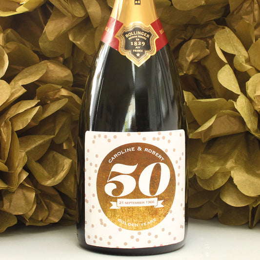 personalised gold 50th anniversary champagne label