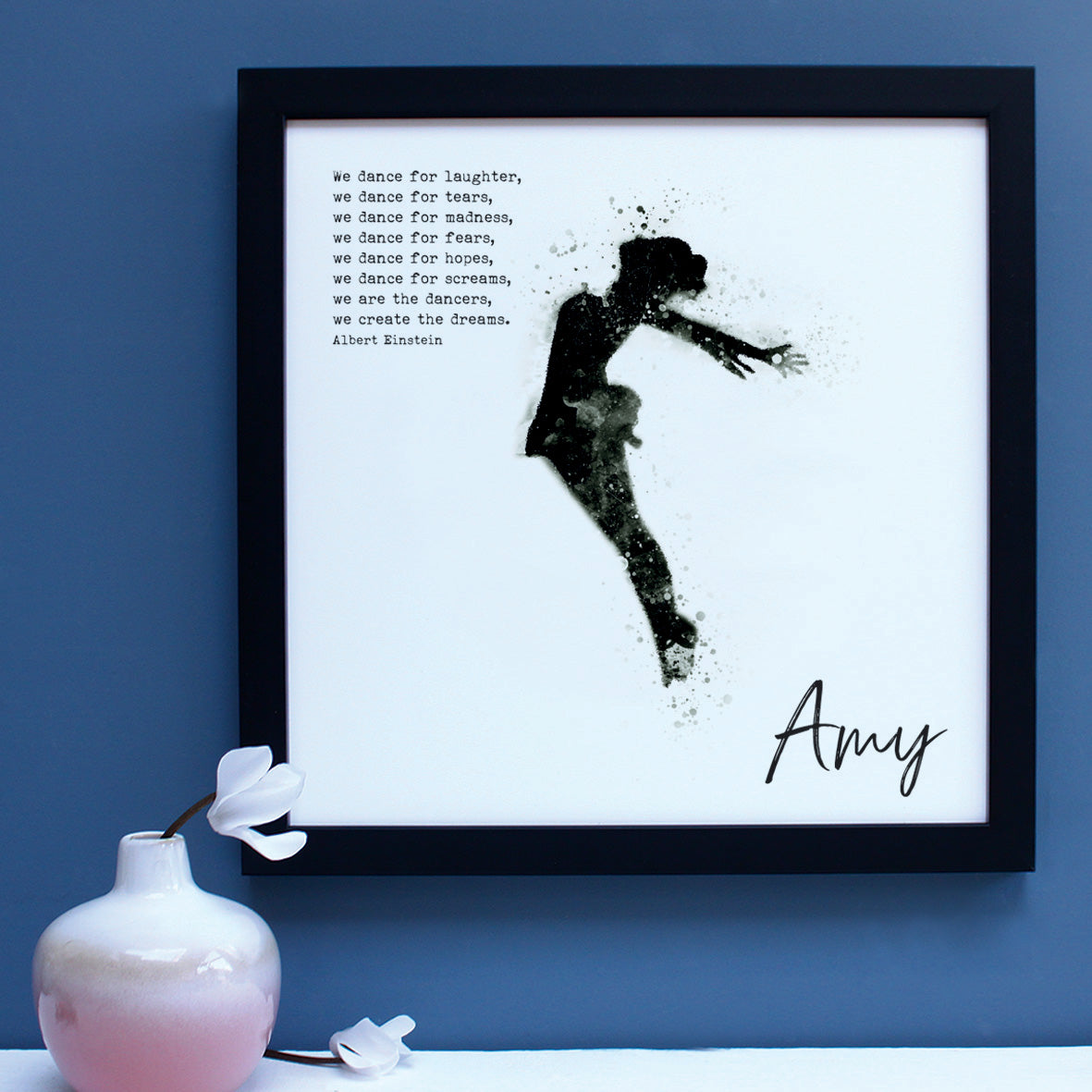 personalised dancer portrait black and white print with Albert Einstein quote