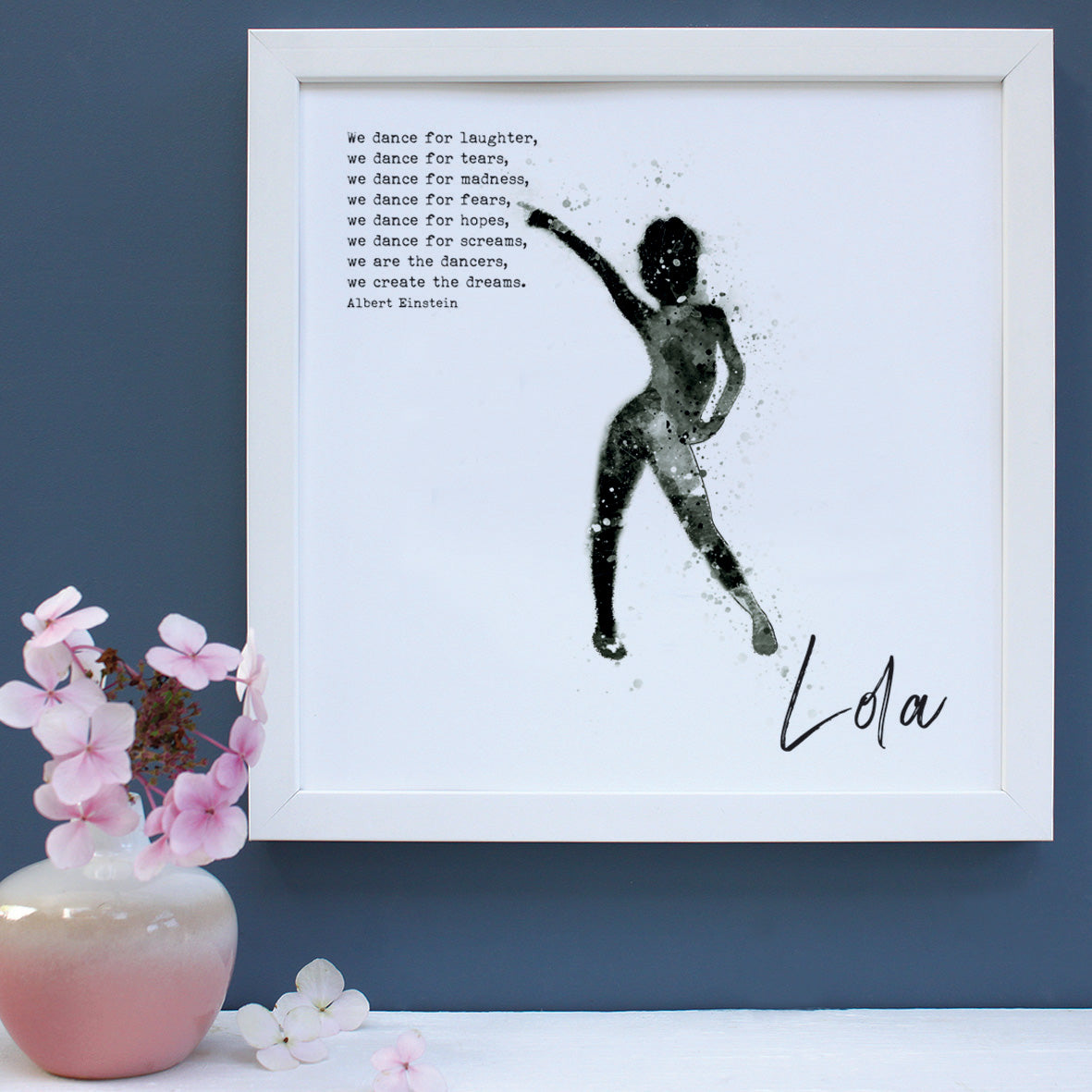 personalised jazz dancer portrait print in a square white frame