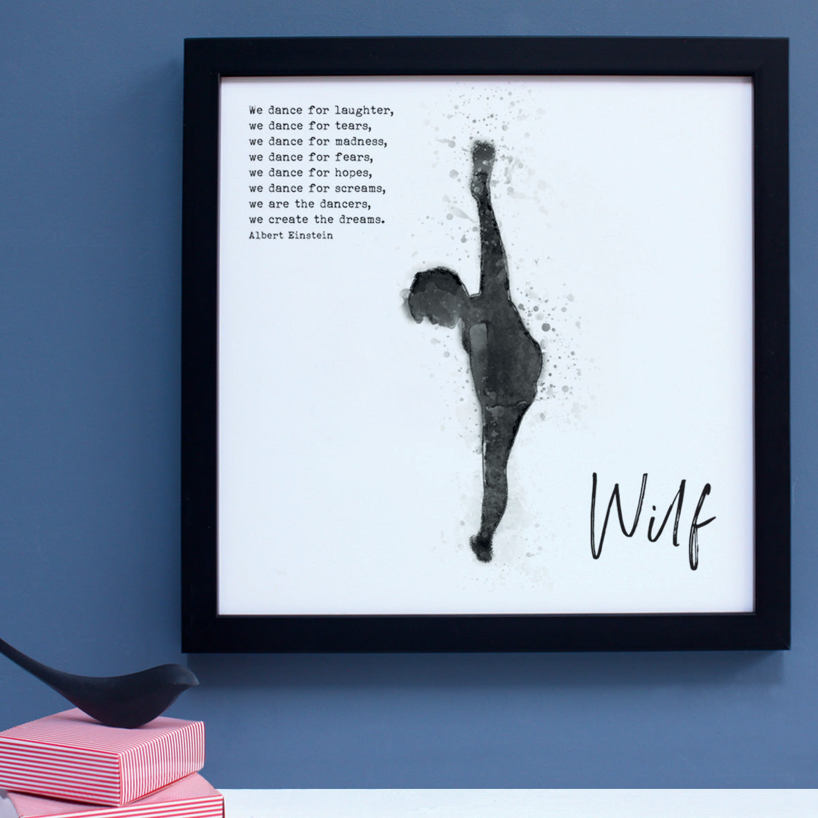 personalised dance portrait black and white print in a black frame
