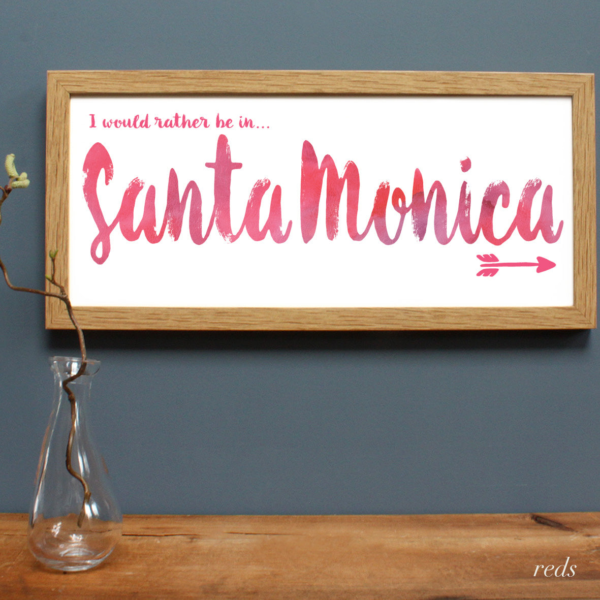 personalised Santa Monica print, oak frame