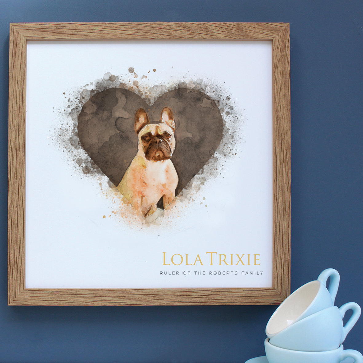 Framed gift of a French Bulldog in a heart in a white frame